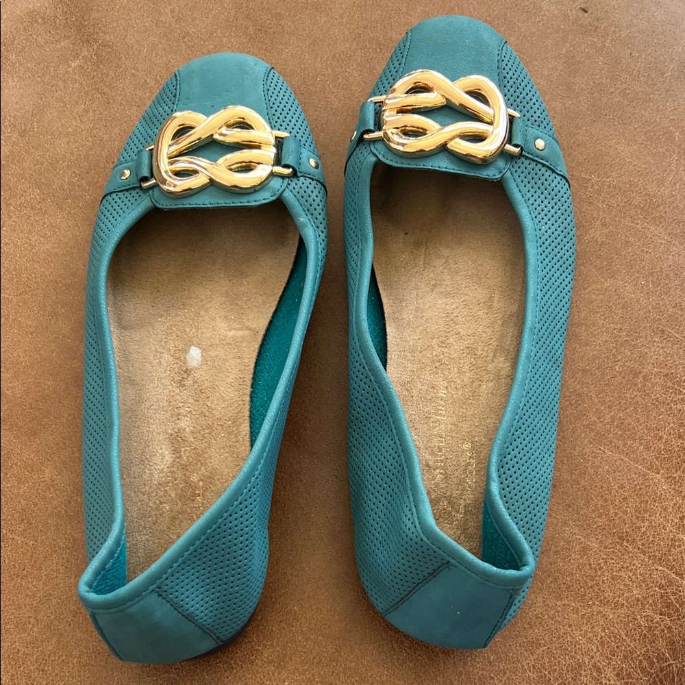 A2 By Aerosoles Teal Flats with Gold Detail